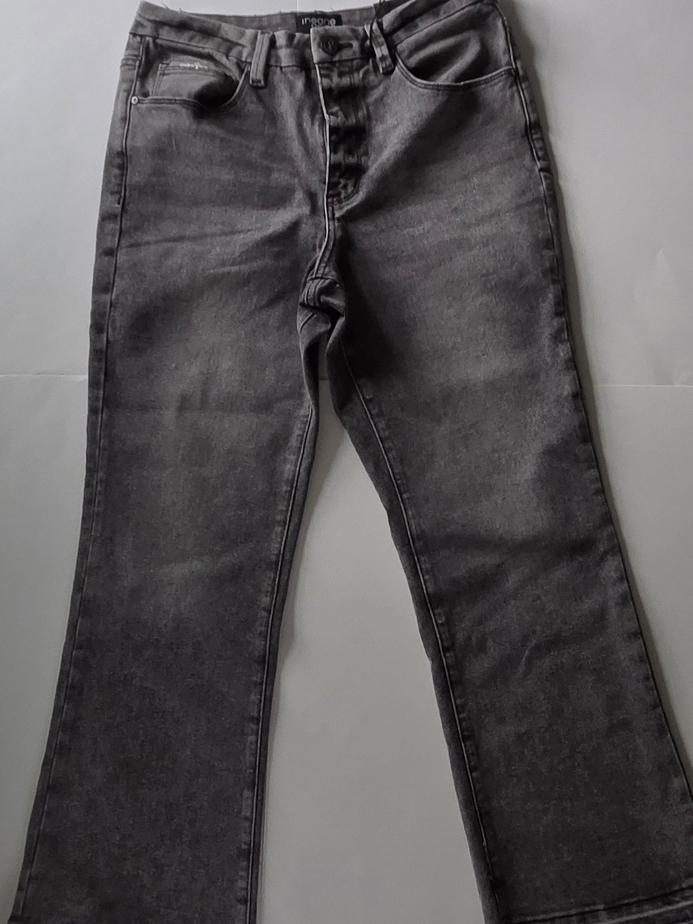 Insane Gene Grey High Rise Crop Boot Jeans 11  Boho Streetwear Released Raw Hem